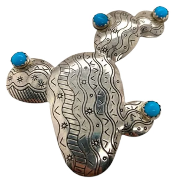 Vintage Carolyn Pollack Carlisle Silver Sterling Turquoise Cactus Pin Brooch - Picture 1 of 5